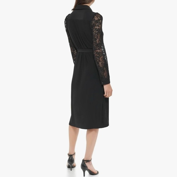 Tommy Hilfiger Black Button Down Long Lace Sleeve Midi Dress- NWT- Size 4 - Picture 7 of 12